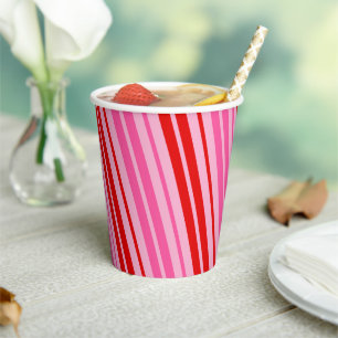 Gobelets En Papier Conception de bandes verticales rose bubble gum ro