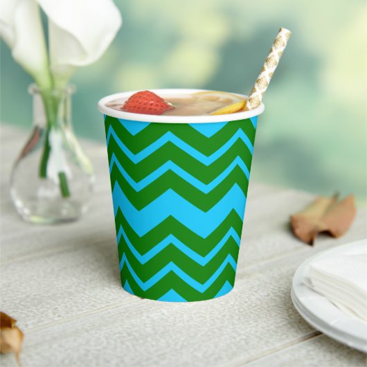 Gobelets En Papier Conception de chevron zigzag bleu vert (Insitu)