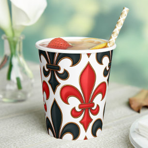 Gobelets En Papier Conception de motif baroque fleur de lis rouge noi