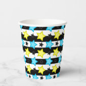 Gobelets En Papier Conception de motif rayé bleu jaune étoilé (Recto)