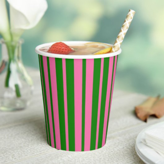 Gobelets En Papier Conception de motif rayé stylé rose vert
