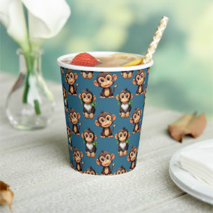 Gobelets En Papier Conception de motif singe bleu
