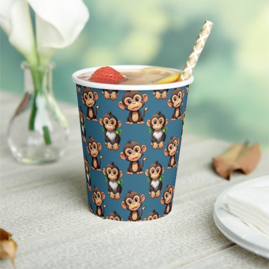 Gobelets En Papier Conception de motif singe bleu  (Insitu)