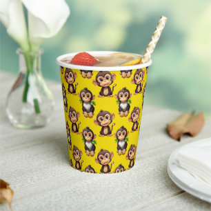 Gobelets En Papier Conception de motif singe jaune