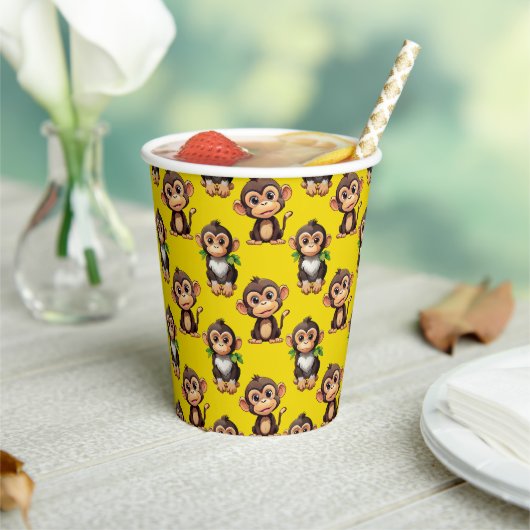 Gobelets En Papier Conception de motif singe jaune  (Insitu)