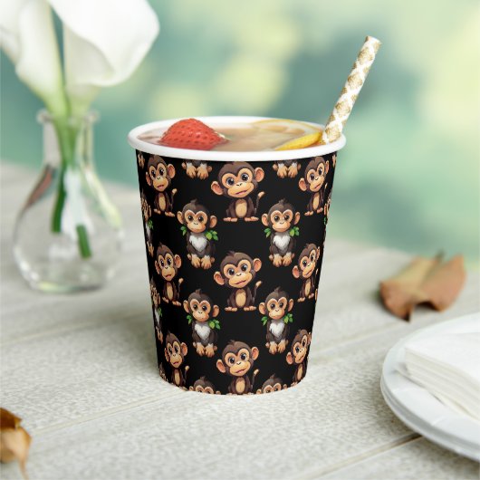 Gobelets En Papier Conception de motif singe noir  (Insitu)