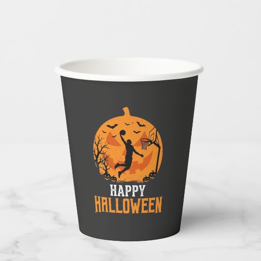Gobelets En Papier Conception de panier de basketball Halloween Dunk (Recto)