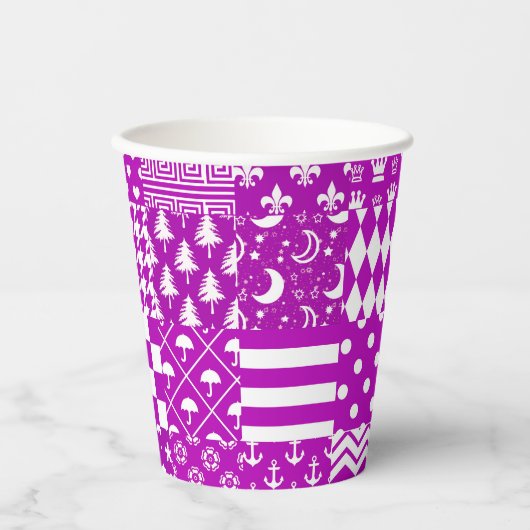 Gobelets En Papier Conception de Patchwork Motifs mélangés violet bla (Recto)
