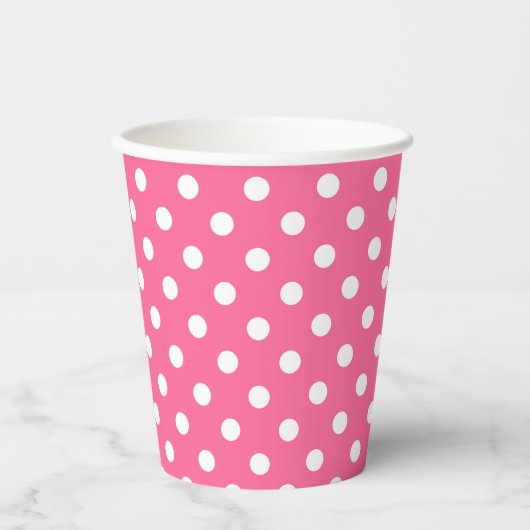 Gobelets En Papier Conception de points polka blancs roses (Recto)