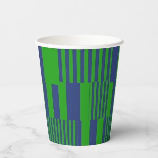 Gobelets En Papier Conception de rayures patchwork bleu vert (Verso)