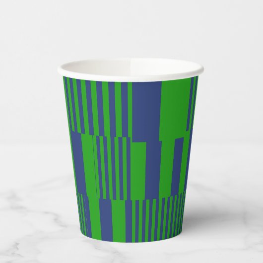 Gobelets En Papier Conception de rayures patchwork bleu vert (Gauche)