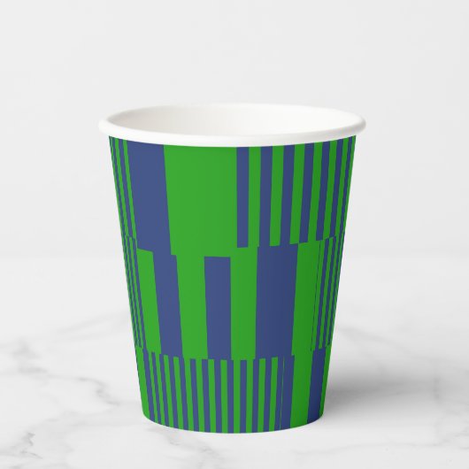 Gobelets En Papier Conception de rayures patchwork bleu vert (Recto)