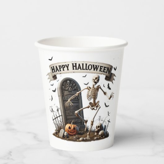 Gobelets En Papier Conception de squelette dansant Halloween (Recto)