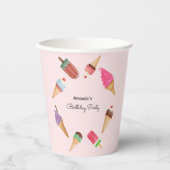 Gobelets En Papier Cônes de glace Popsicles Fête Rose (Recto)
