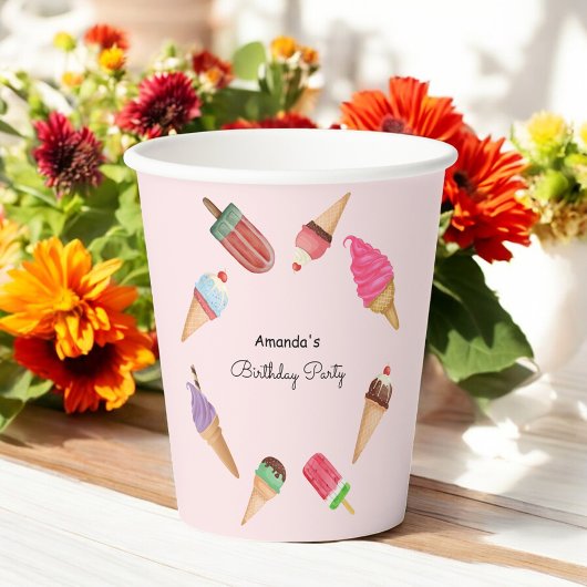 Gobelets En Papier Cônes de glace Popsicles Fête Rose