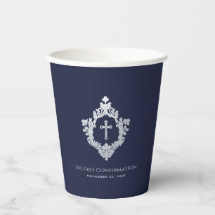 Gobelets En Papier Confirmation Garçon Marine Croix Bleue dans Crest