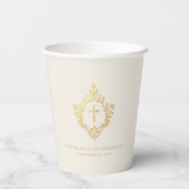 Gobelets En Papier Confirmation Ivory Faux Gold Crest & Cross Elegant (Verso)