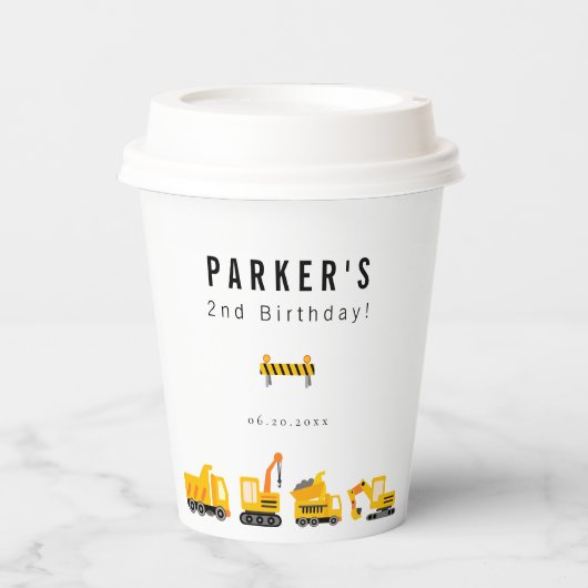 Gobelets En Papier Construction Camions Thème Anniversaire (Recto)