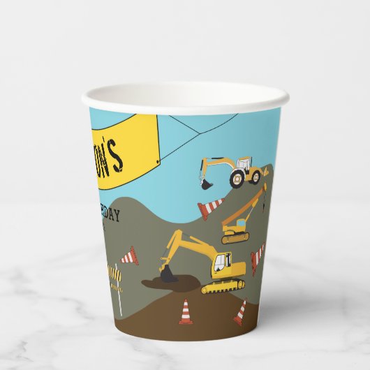Gobelets En Papier Construction Camions Thème du site Anniversaire Fê (Verso)