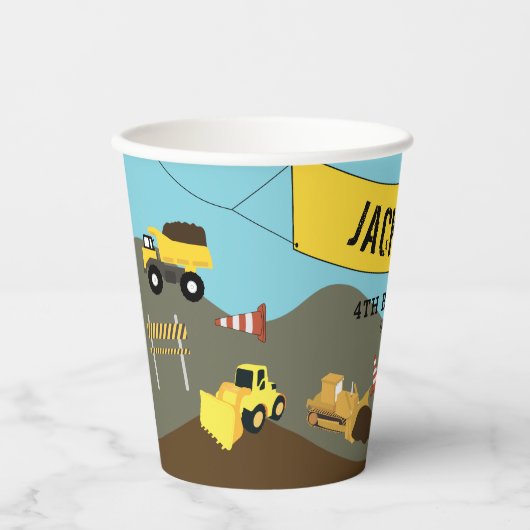 Gobelets En Papier Construction Camions Thème du site Anniversaire Fê (Recto)