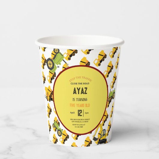 Gobelets En Papier Construction Dump Truck Party Boy Birthday  (Verso)