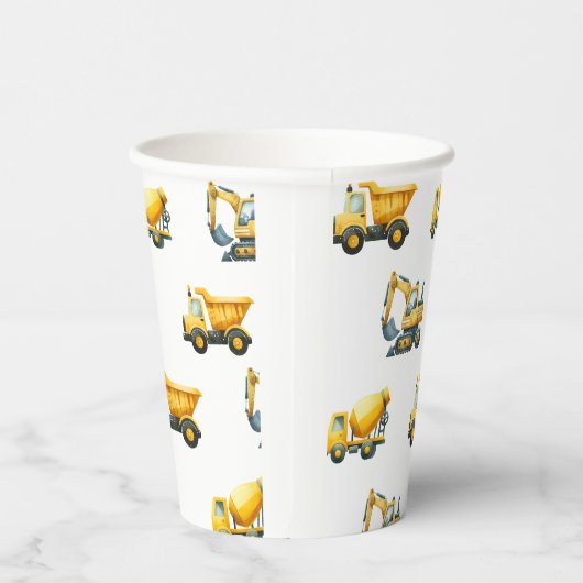 Gobelets En Papier Construction, tasses de camions à benne jaune (Droite)