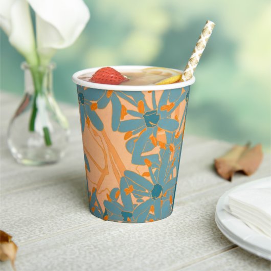 Gobelets En Papier Contemporary Leaf Design in Peach Label (Insitu)