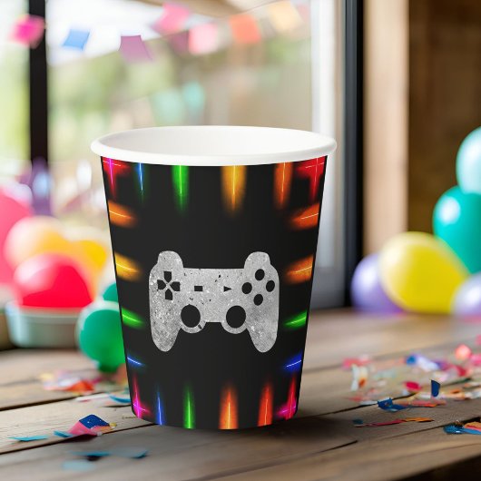 Gobelets En Papier Contrôleur de jeu vidéo Neon Jeu fête d'anniversai