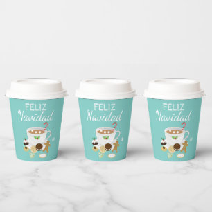 Gobelets En Papier Cookies Feliz Navidad et chocolat chaud de vacance