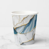 Gobelets En Papier Cool Blanc Turquoise Marbre Pierre Or (Verso)