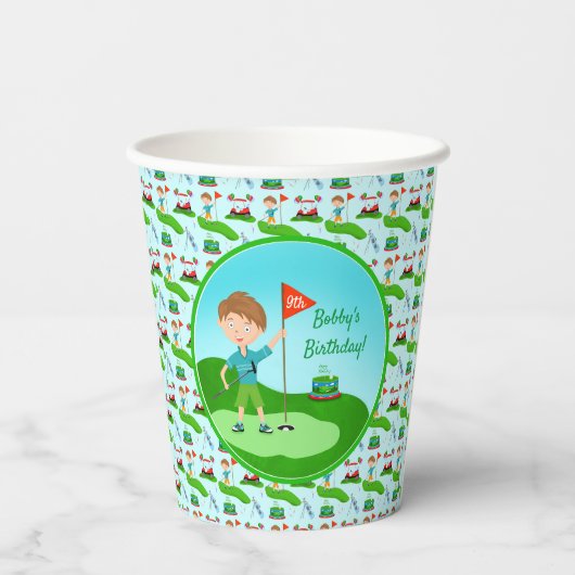 Gobelets En Papier Cool Boy's Golfing Thème fête d'anniversaire (Verso)