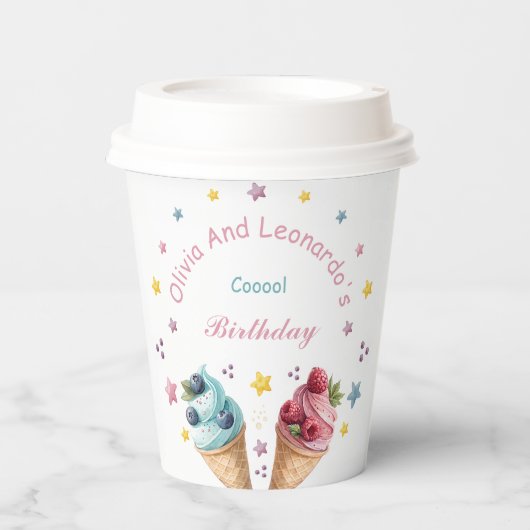 Gobelets En Papier Cool de crème glacée fête d'anniversaire (Recto)