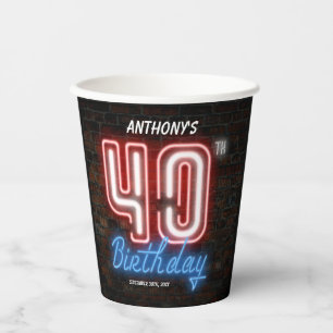 Gobelets En Papier cool de fête du 40e anniversaire Glowday Neon Sign