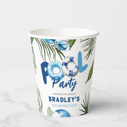 Gobelets En Papier Cool Dude Pool Party Boy Anniversaire (Verso)
