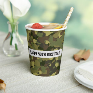 Gobelets En Papier Cool Green Camo Joyeux Anniversaire Personnalisé 