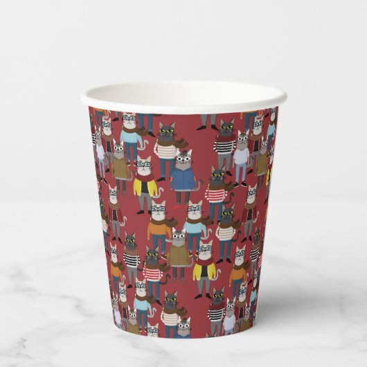 Gobelets En Papier Cool Hipster Motif de chat (Verso)
