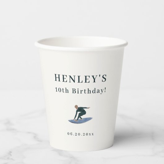 Gobelets En Papier Cool Surfer Beach Thème Anniversaire (Recto)