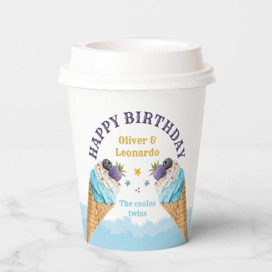 Gobelets En Papier Cool Twins Ice Cream Boys Anniversaire Papier Plaq (Verso)