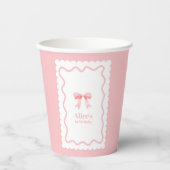 Gobelets En Papier Coquette Aquarelle rose Bow 1er anniversaire (Recto)