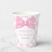 Gobelets En Papier Coquette Bow rose 1er anniversaire (Recto)
