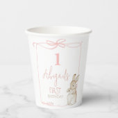 Gobelets En Papier Coquette Bow rose Pierre le lapin 1er anniversaire (Recto)