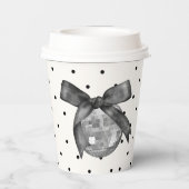 Gobelets En Papier Coquette Disco Ball & Black Bow Chic Moderne Blanc (Verso)