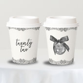 Gobelets En Papier Coquette Disco Ball & Black Bow Chic Moderne Blanc