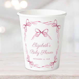 Gobelets En Papier Coquette Élégante Bows Rose Baby Girl Douche