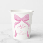 Gobelets En Papier Coquette Pink Bow First Birthday Paper Cups (Verso)