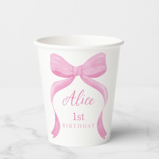 Gobelets En Papier Coquette Pink Bow First Birthday Paper Cups (Recto)