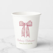 Gobelets En Papier Coquette Rose Aquarelle Bow Fête Anniversaire (Recto)