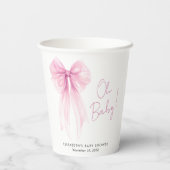 Gobelets En Papier Coquette rose Bow Aquarelle bébé fille douche (Verso)