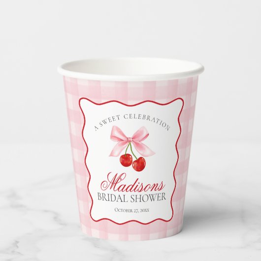 Gobelets En Papier Coquette rose cerise En vichy Fête des mariées (Verso)