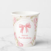 Gobelets En Papier Coquette rose et Rose 1er anniversaire (Recto)